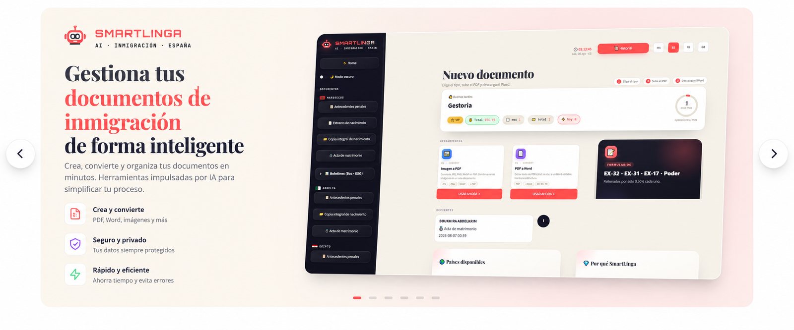 Panel SmartLinga — gestiona tus documentos de inmigración de forma inteligente